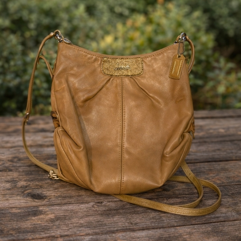 Coach Ashley Tan Leather Crossbody Shoulder Bag Soft Slouch Hobo Purse